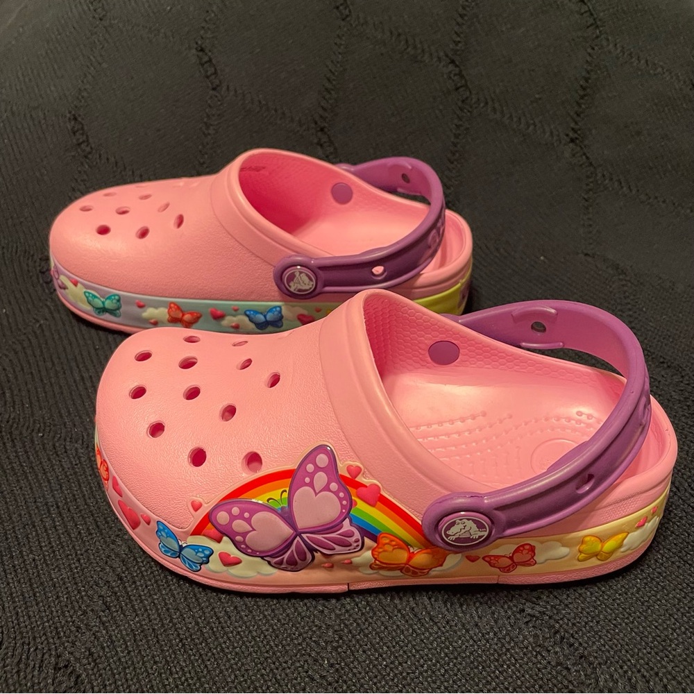Like new! Pink butterfly crocs size 13 Light up!